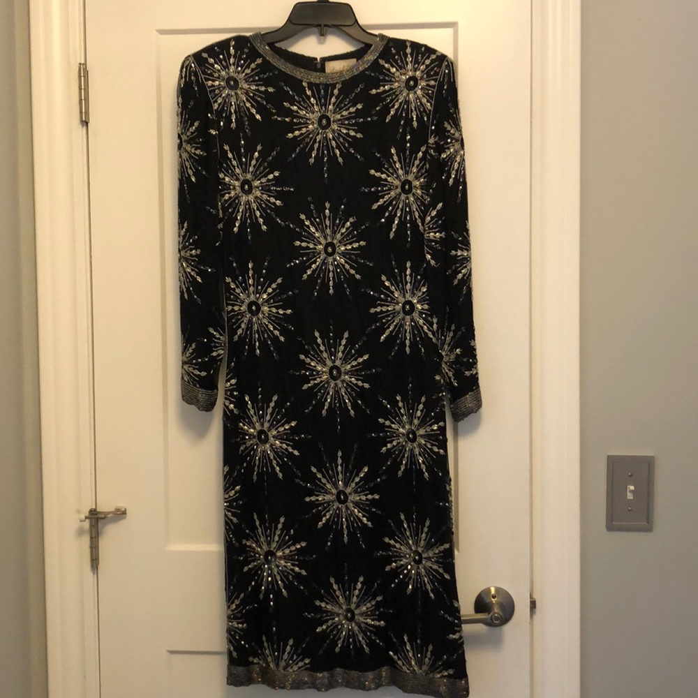 Elegant Black and Silver Long Sleeve Dress